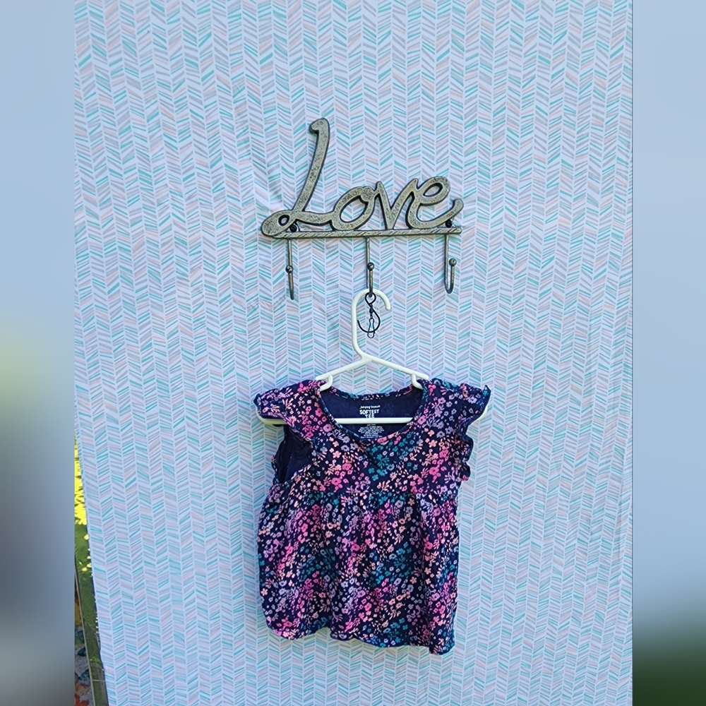 Jumping Beans Blue and Pink Floral Blouse with Ruffled Design Size 5t